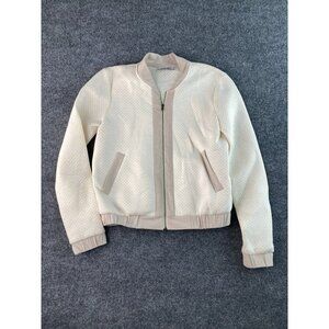 Waverly Grey Jacket Women's Medium White Taupe Dots Full Zip Pockets